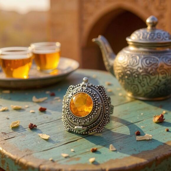 Faceted Citrine Gemstone Poison Locket Box Ring Sterling Silver Sz 9 - Picture 8 of 10